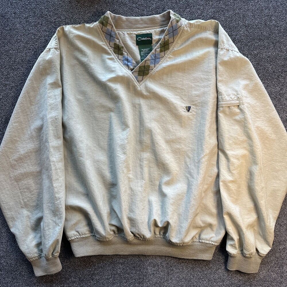 Vintage Catalina Golf Jacket Bomber Mens Medium M Tan Windbreaker Long Sleeve